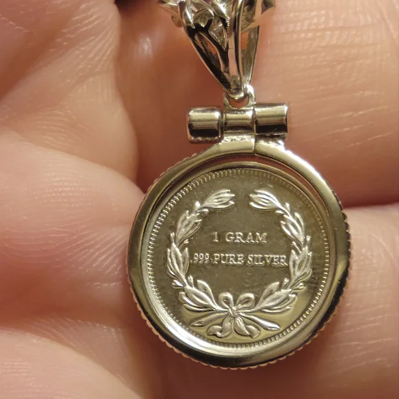 🌟 .999 Silver Indian Penny Design Round Pendant / Bezel .925 Sterling Silver - Picture 2 of 4